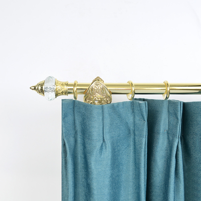 Golden 28mm Sharp Cap Crystal Finial 3m Iron Curtain Pole With Aluminum Single Bracket