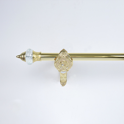 Golden 28mm Sharp Cap Crystal Finial 3m Iron Curtain Pole With Aluminum Single Bracket